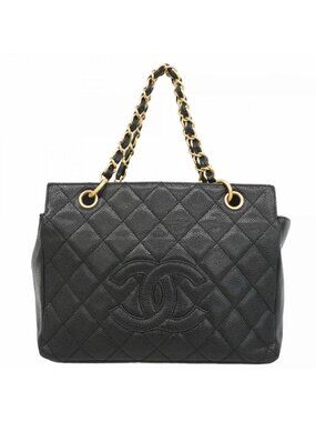 Chanel Handbag Quilted Caviar Leather Black Gold